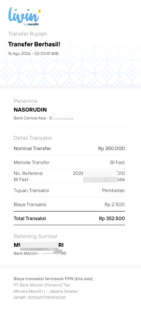 Bukti Transfer Customer 3